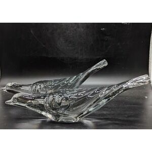 Set Of 2 Vintage Duncan & Miller Crystal Clear Glass Dove Figurine Sculpture 11"